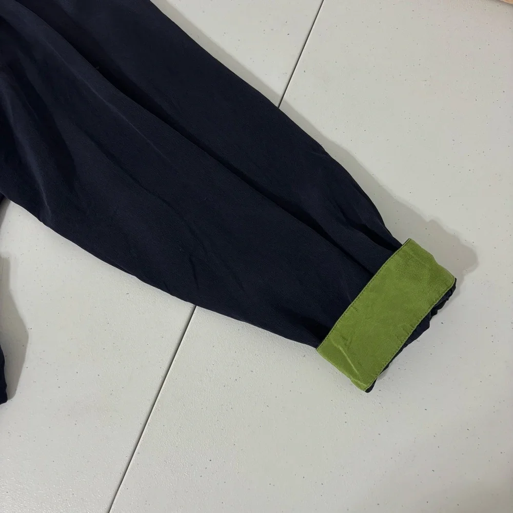 Vtg Maggie McNaughton‎ Womens Silk Navy Green Buttoned Long Sleeve Tunic Top 3X - Picture 8 of 11